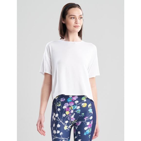 JOSIE NATORI Women's Layering Elements Boxy Tee XS White Stretch Round Neck NWT - Picture 1 of 9